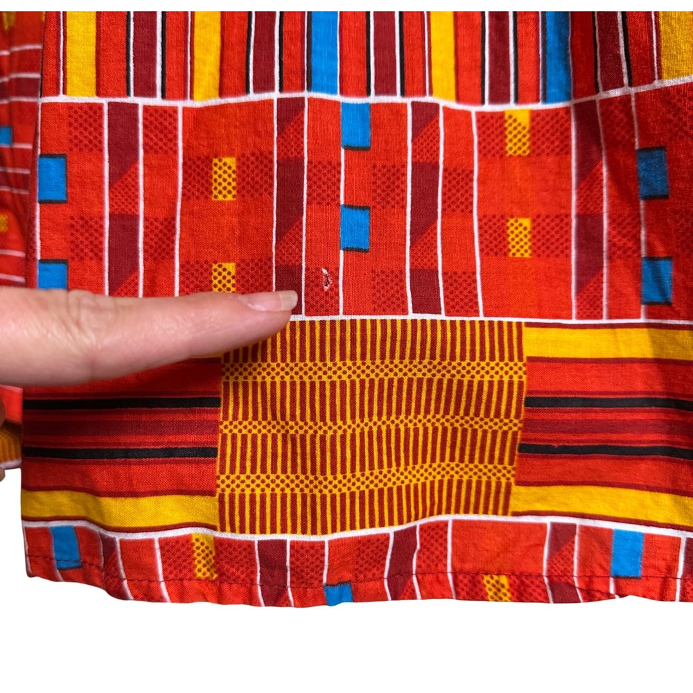 African Print Ankara‎ Knee Length Skirt Medium Red Orange Smocked Waist Boho - Picture 4 of 13